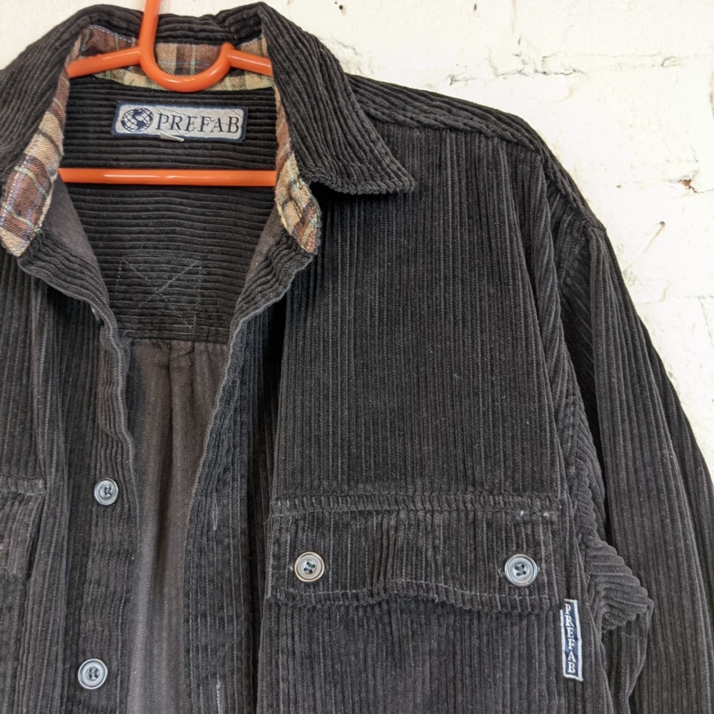 Vintage Prefeb Corduroy Black Button Down Shirt